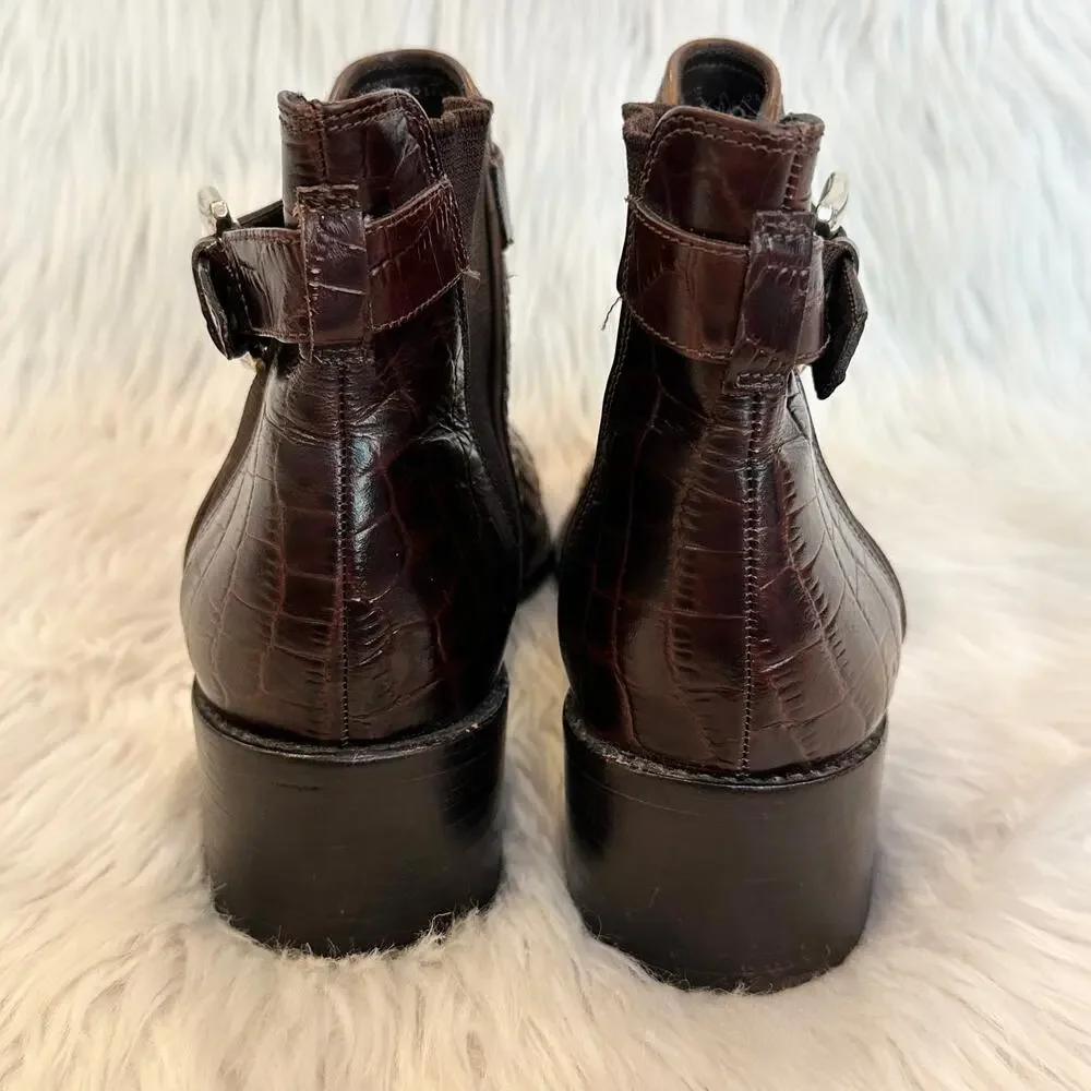 Brighton Winona Woven Leather Ankle Boot Snake Print Silver Buckle Chelsea Brown - Picture 6 of 10